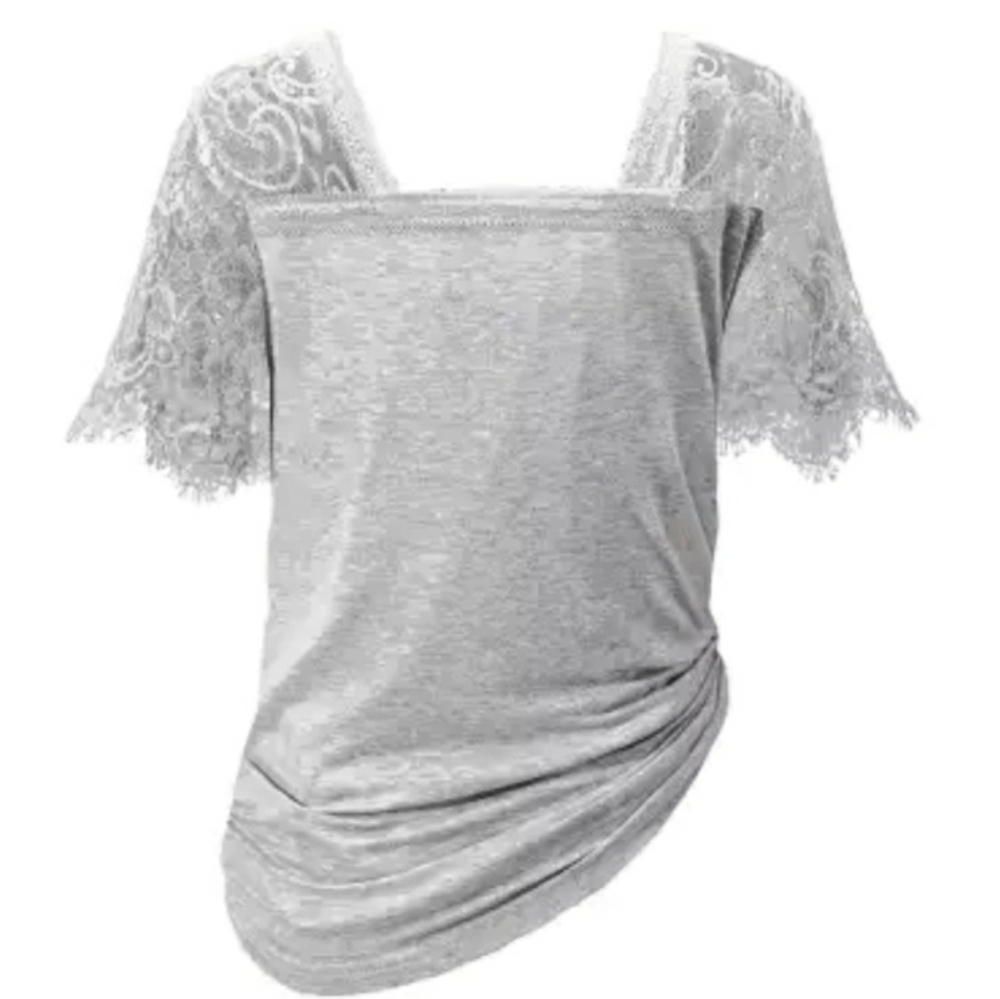 ANGEL Wings Gypsy Grey Lace Sleeve V Neck Tee NWT - Picture 9 of 10